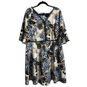 Lane Bryant Floral Midi Dress - Black, Blue, White